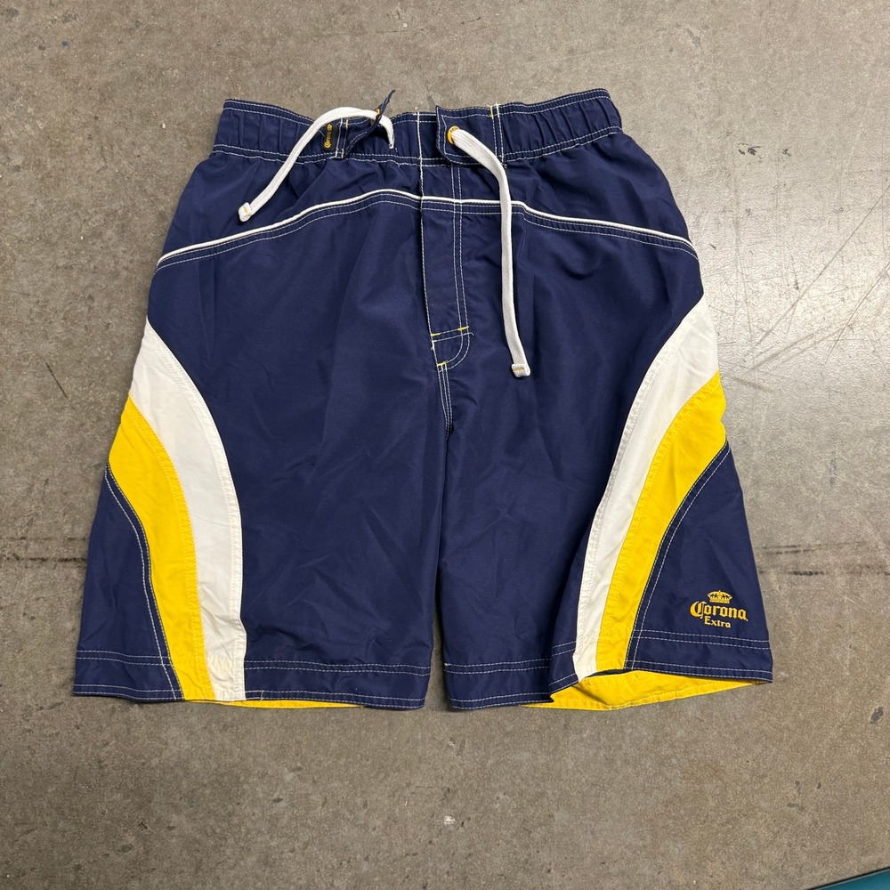 Corona Extra Mens Board Shorts Navy Blue Yellow Swim Trunks Size Small Logo